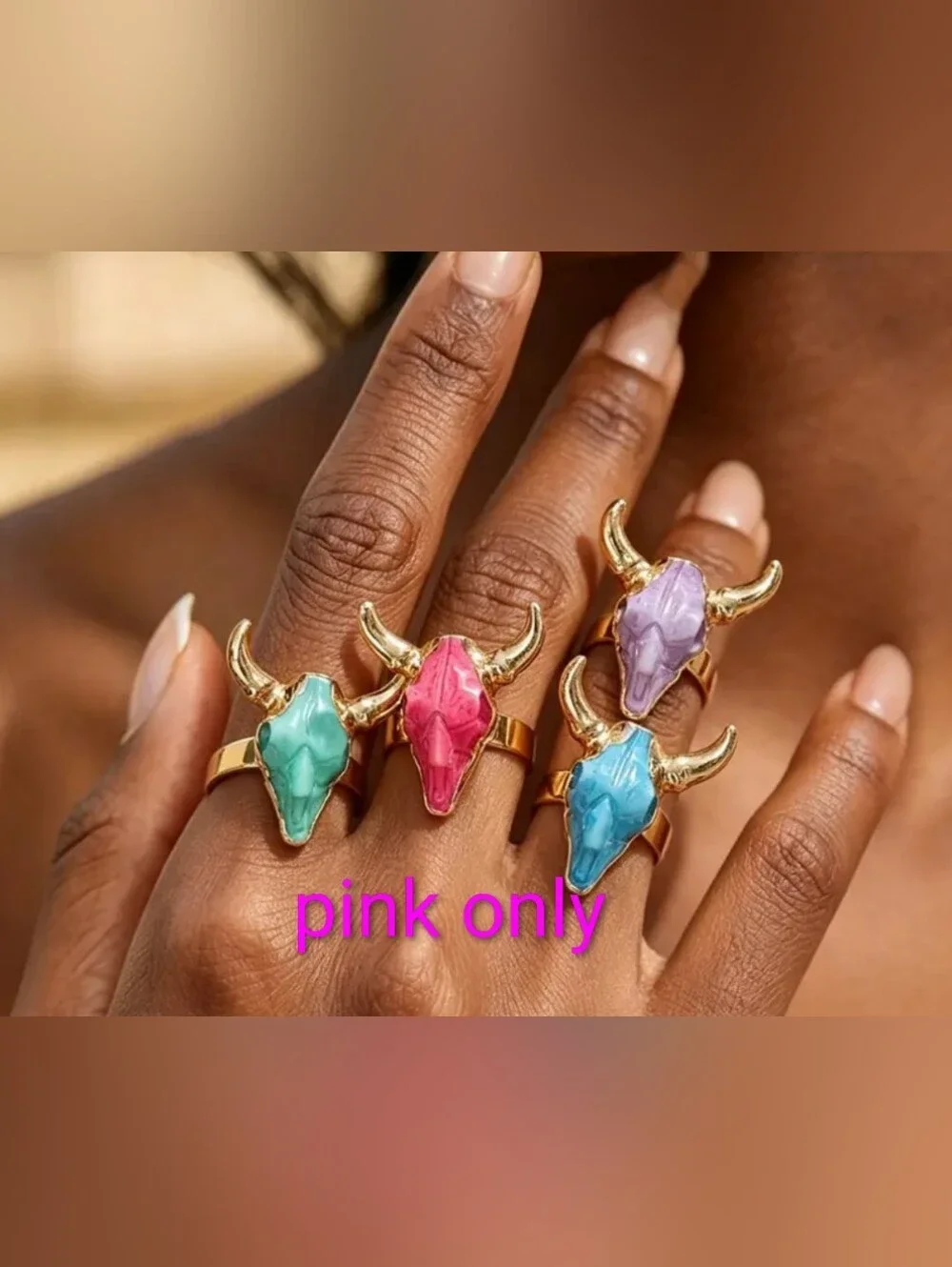 Pink Sculpted Steerhead Stone Skull